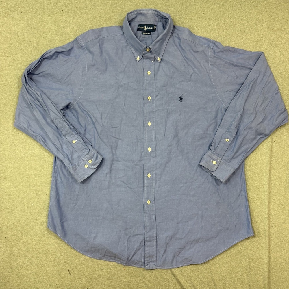 Ralph Lauren Oxford Shirt 17.5 34/35 Blue Cotton Classic Fit Vintage Button Down